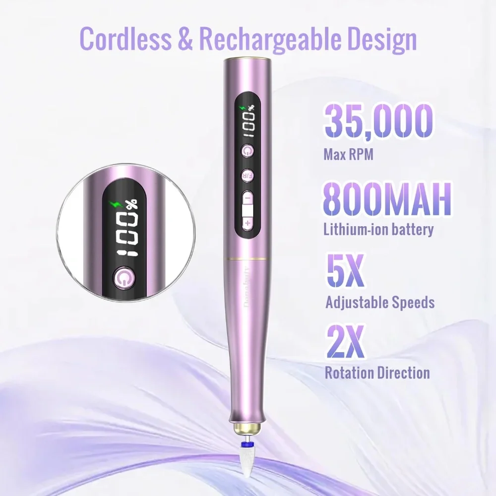 Violet Rechargeable Cordless Electric Nail Drill Set